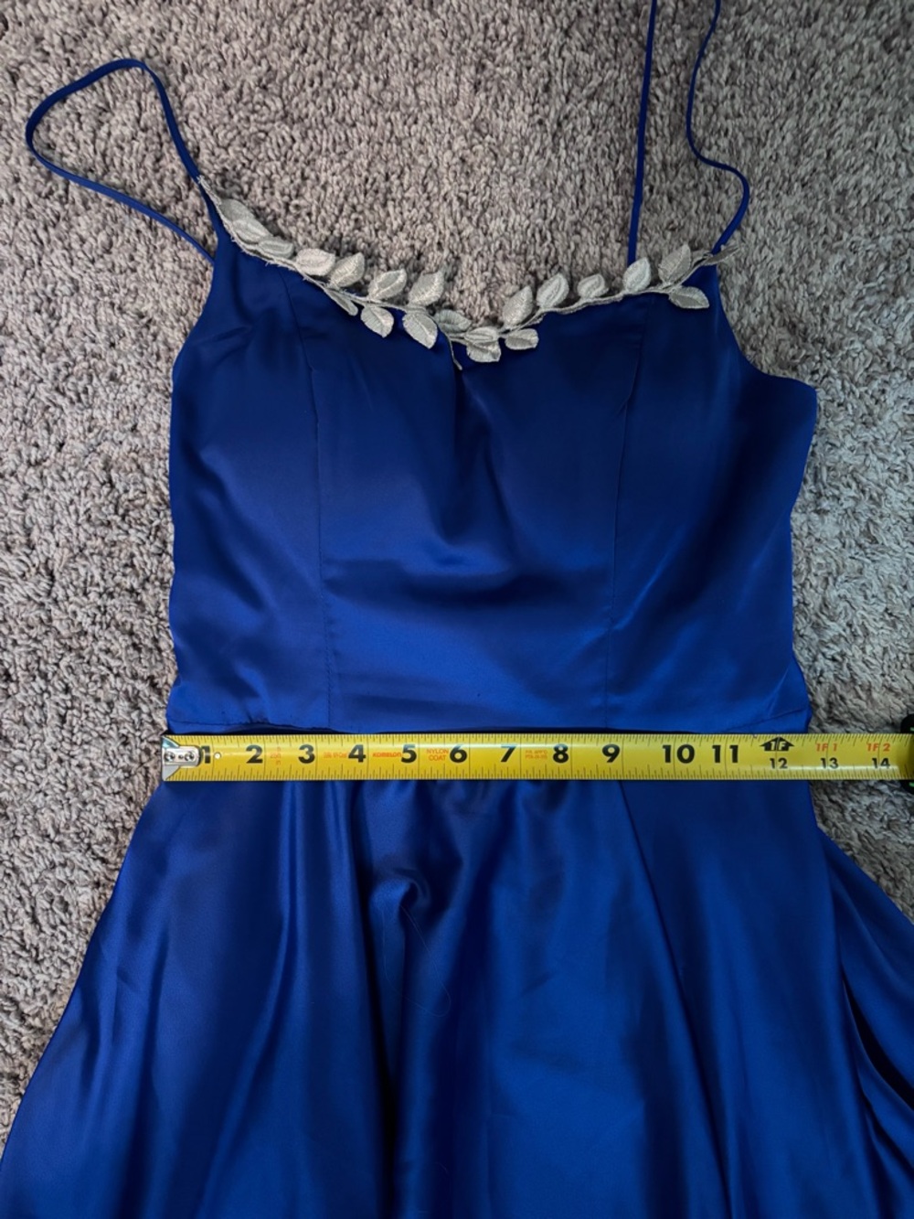B Darlin Royal Blue Satin Maxi Dress Slit Spaghetti Strap Formal pockets Size 4 - Picture 13 of 13
